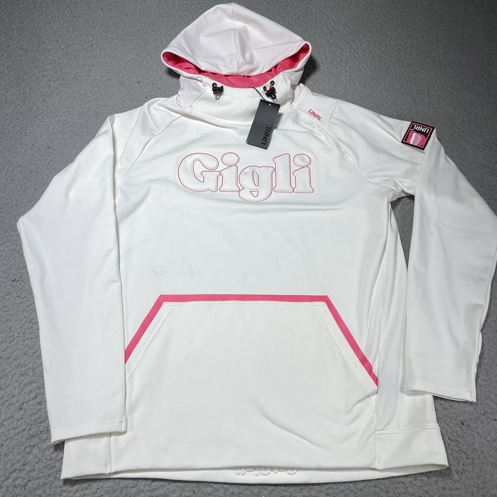 UNRL Hoodie Mens Medium White Gigli Crossover II Logo Fleece Pullover Sweatshirt